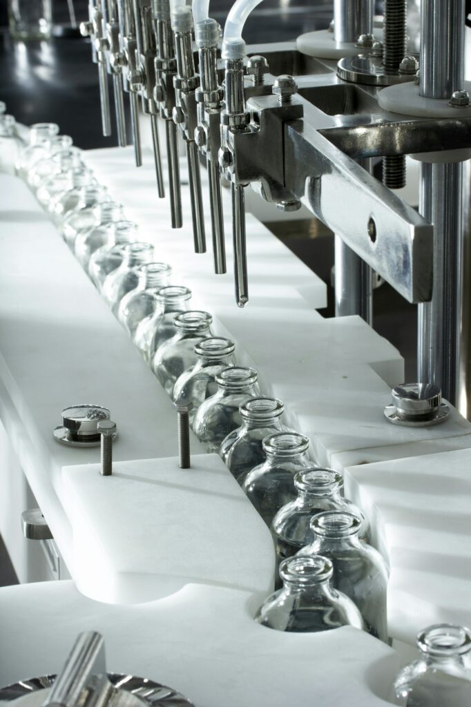 close-up of pharmaceutical production line stand