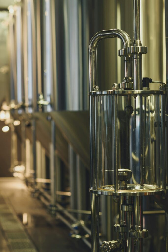 Modern brewery equipment with stainless tanks for the fermentation beer